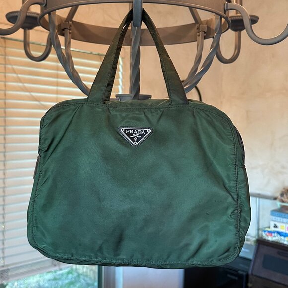 Prada Green Tessuto Nylon Zip Top Tote Handbag, EUC - Picture 1 of 13